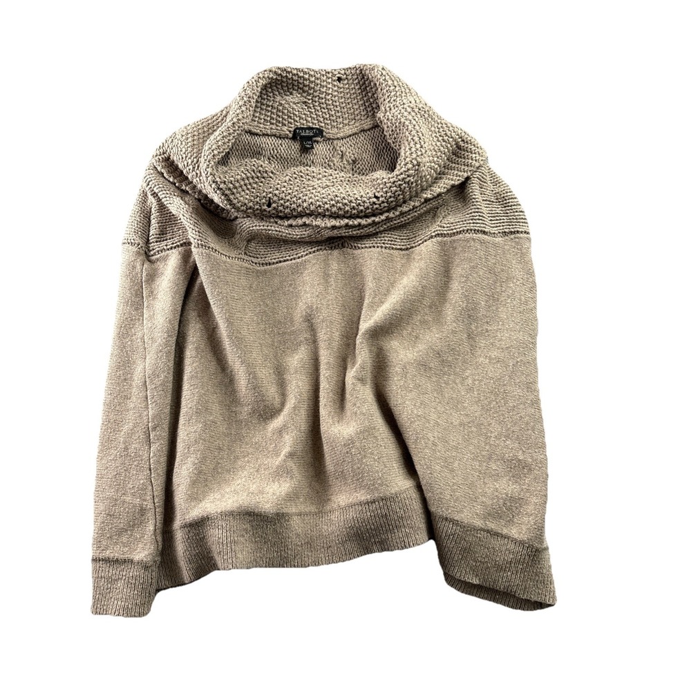 Talbots Shawl Collar Cable Knit Sleeveless Sweater – Size L/XL‎ Beige/taupe/Oat